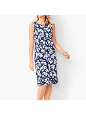 Talbots Mixed Fruit Textured Shift Dress Sleeveless Navy White Size 10